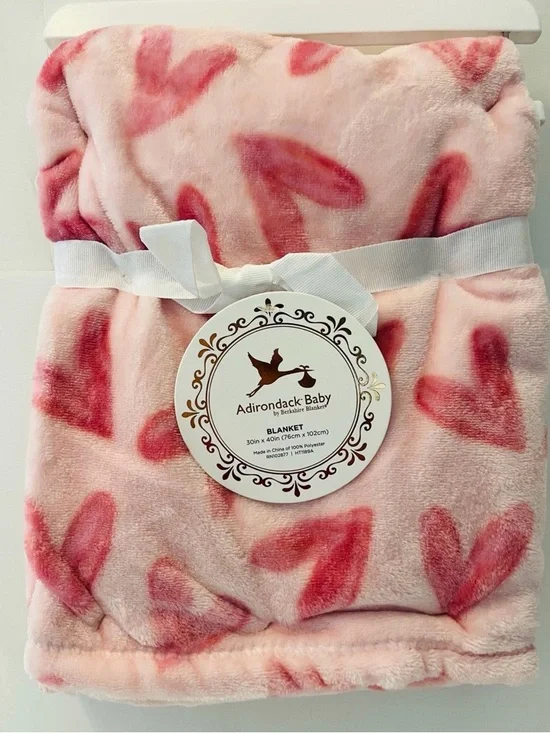 Adirondack Baby by Berkshire Nursery Blanket Pink with Pink Hearts - Picture 1 of 12